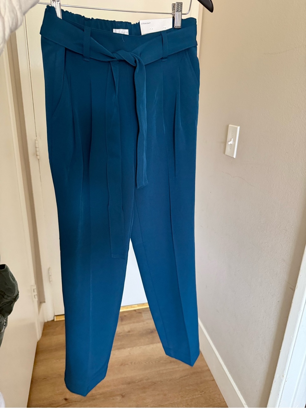 LOFT Teal Paperbag Waist Tie Tapered Pants